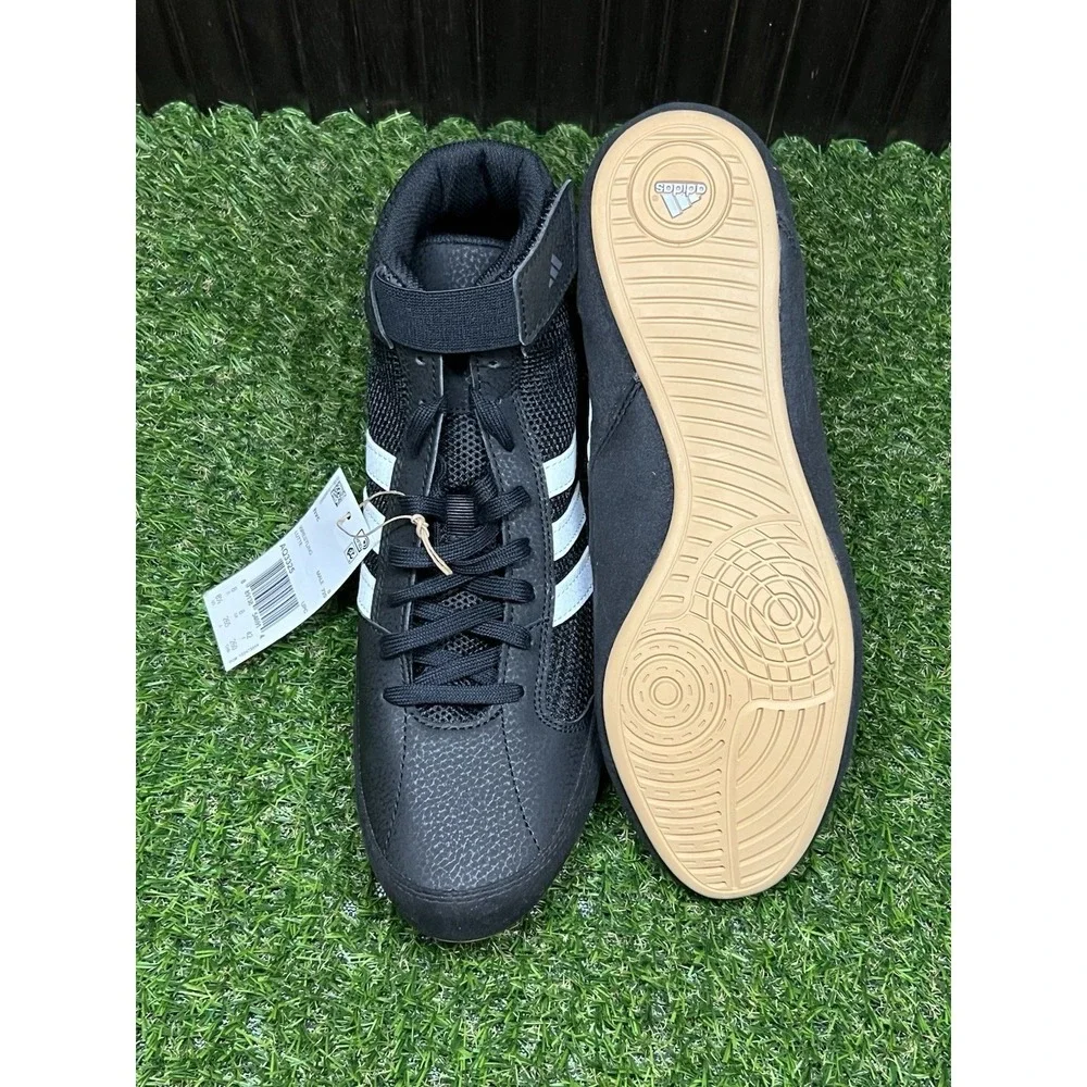 Size 8.5 - Adidas Mens HVC AQ3325 Black White Wrestling Boxing MMA Sneaker Shoes
